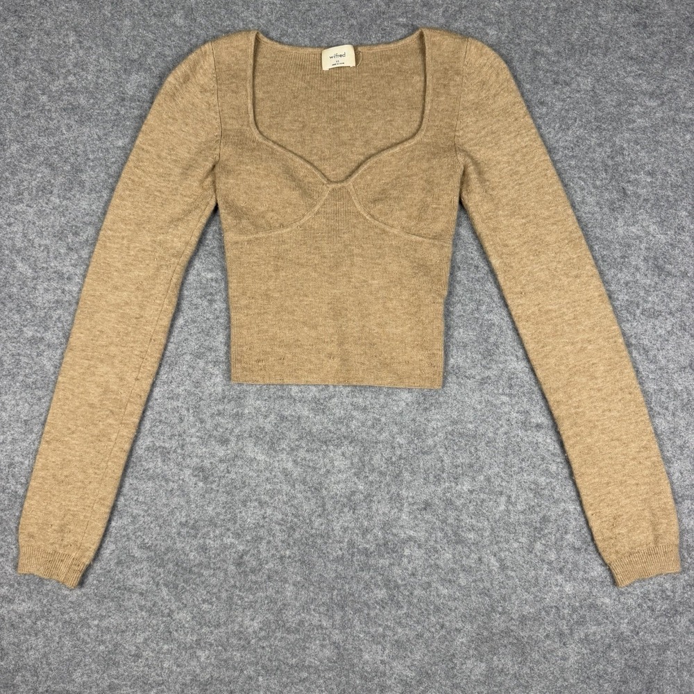 Aritzia Wilfred Greer Cashmere Wool Sweetheart Bustier Sweater Tan Cropped XS